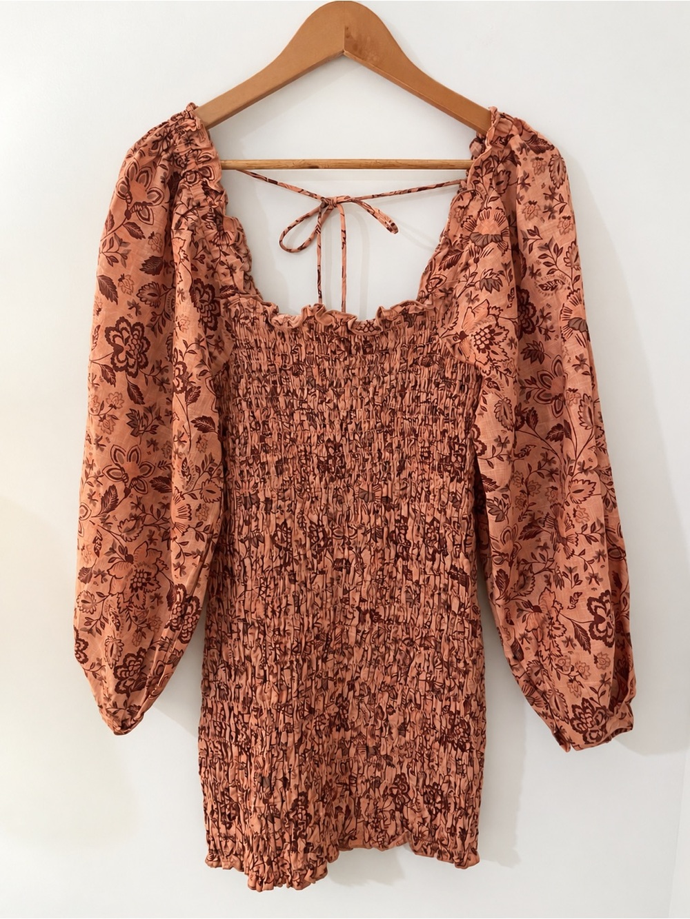 Free People Smock It To Me Floral Mini Dress Long Sleeve